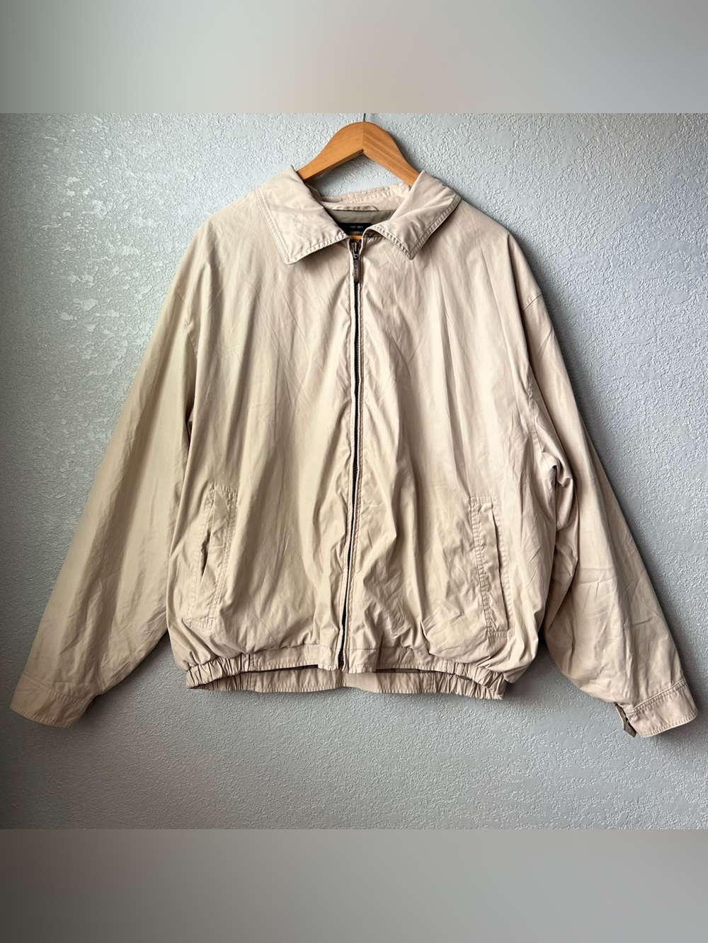 Men’s Size XXL Claiborne Microfiber Jacket Beige Full Zip Lightweight